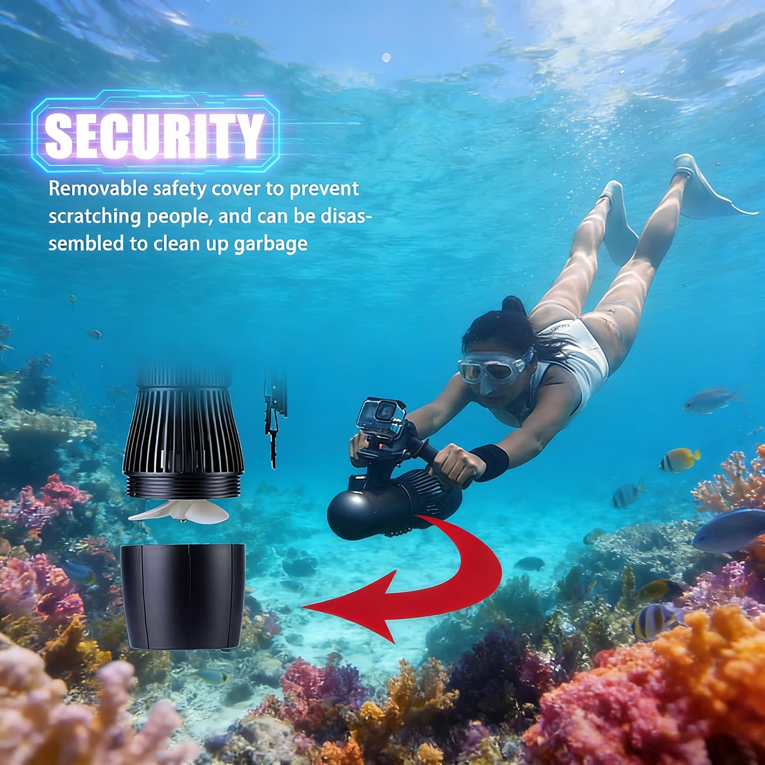 Trottinette sous-marine électrique 500 W 40 m plongée libre batterie amovible