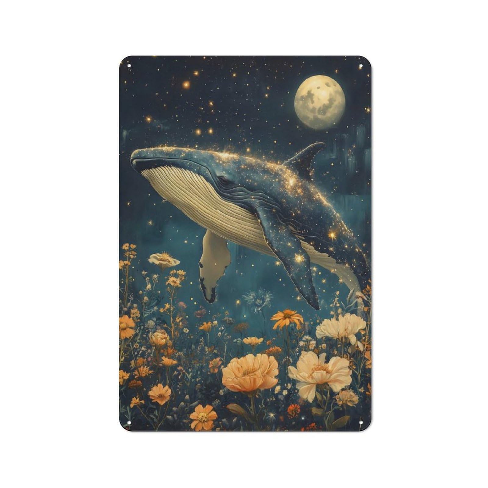 Junmoney Whale In The Night Sky Vintage Tin Sign 30X20cm Featuring For Workshop Wall, Gift For Metal Sign Collectors During The Christmas Season