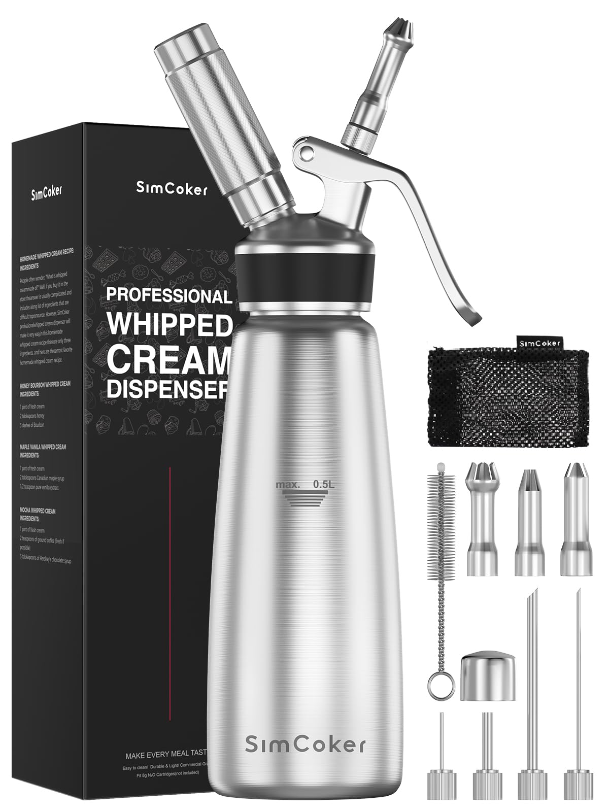 Professional Stainless Steel Whipped Cream Dispenser, 500 mL