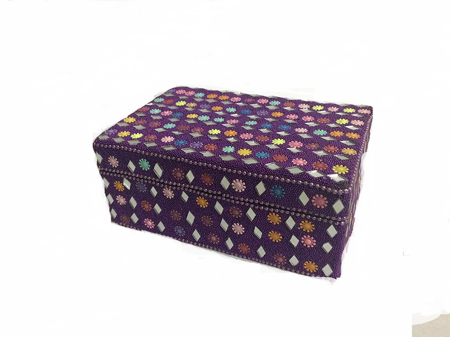 craftstore14craftstore14 Jewelry Box Indian Vintage Style Handmade Lac Beaded Material Storage Case Home Decor Table Top