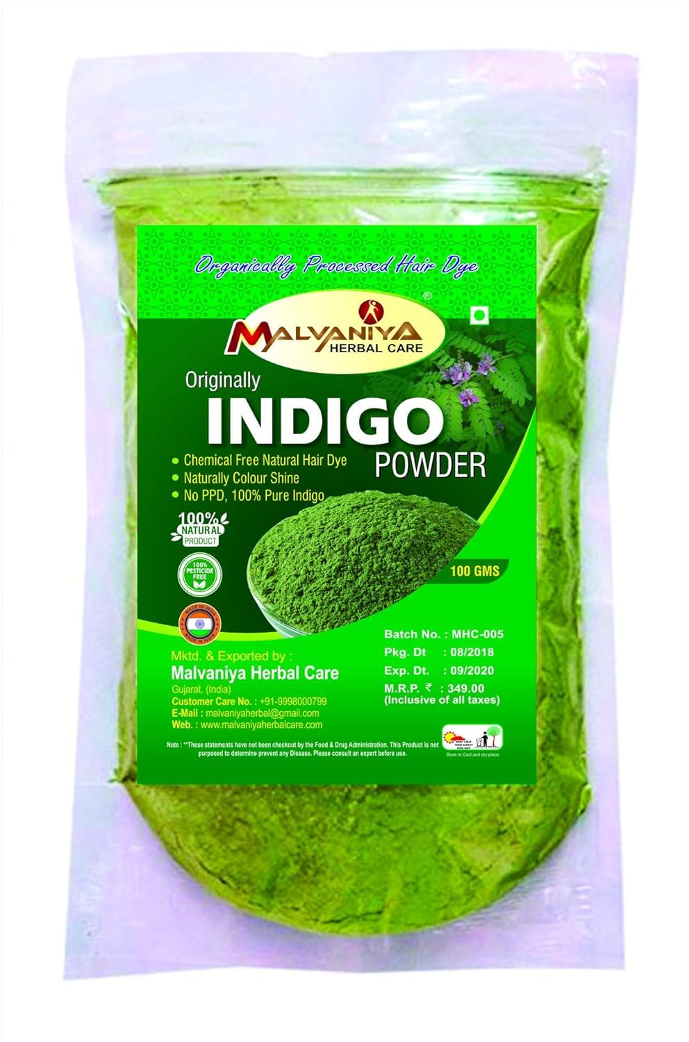 Indigo Powder for Hair Black Organic, Indigo Powder for Hair Coloul, No Added Chemical Black Hair & Beard Dye/Color Black,Natural conditioner - 100 Grams