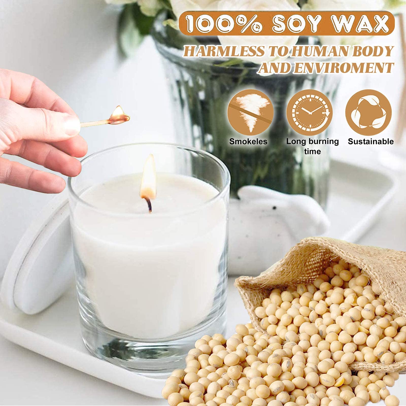 Cera di Soia per Candele, 2Kg Bianca Cera Soia di Alta Qualità per Candele Fai da te, Cera Candele DIY per Principianti Adulti