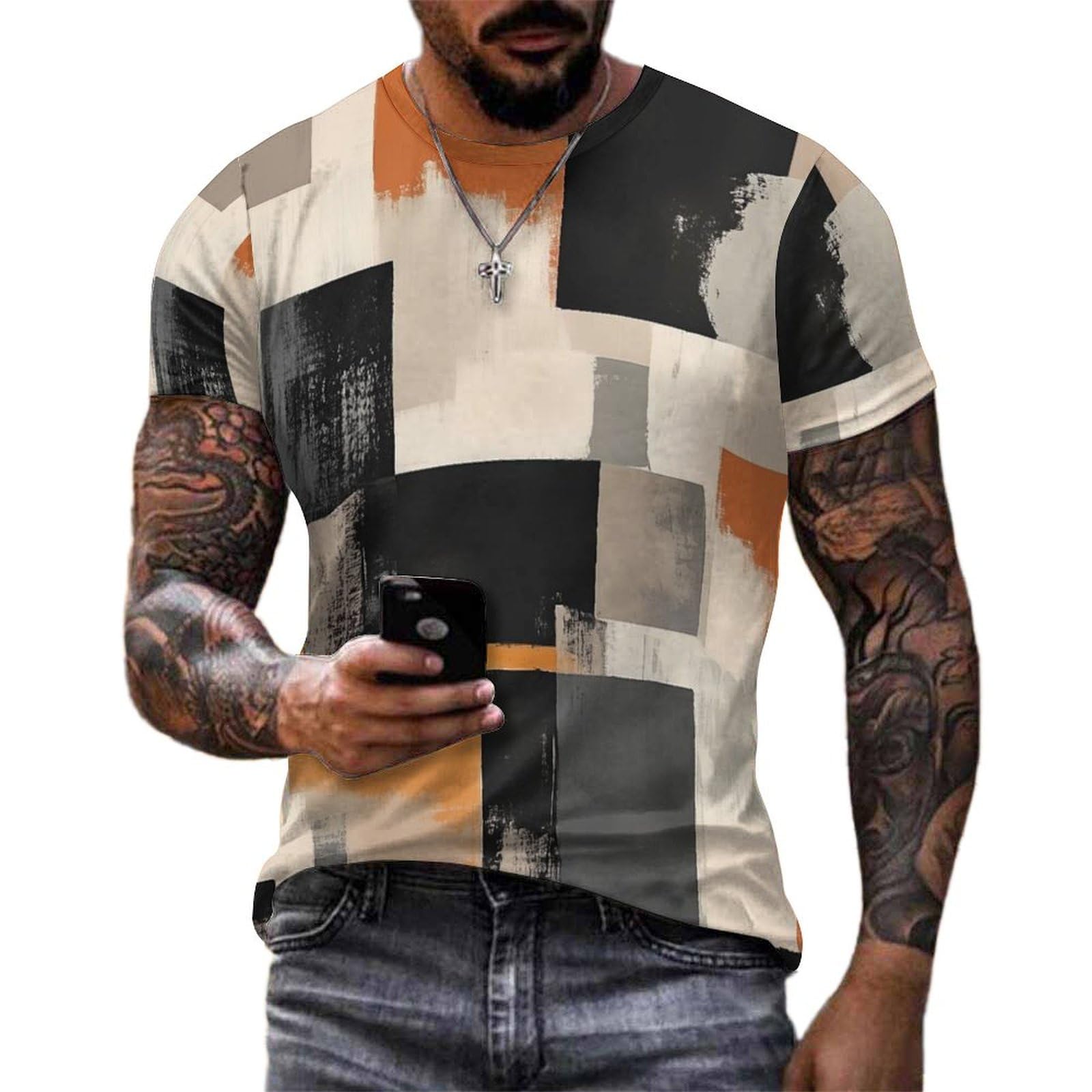 BarbedRose Men Colorful T-Shirts 3D Printed Art Abstract Tee Plus Size Short Sleeve T Shirt