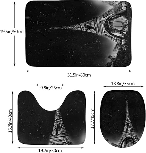 Miniatura 2 de Night View - Juego de 3 alfombras de baño lavables de la Torre Eiffel en París, incluye alfombra de baño, alfombrilla de contorno y cubierta para