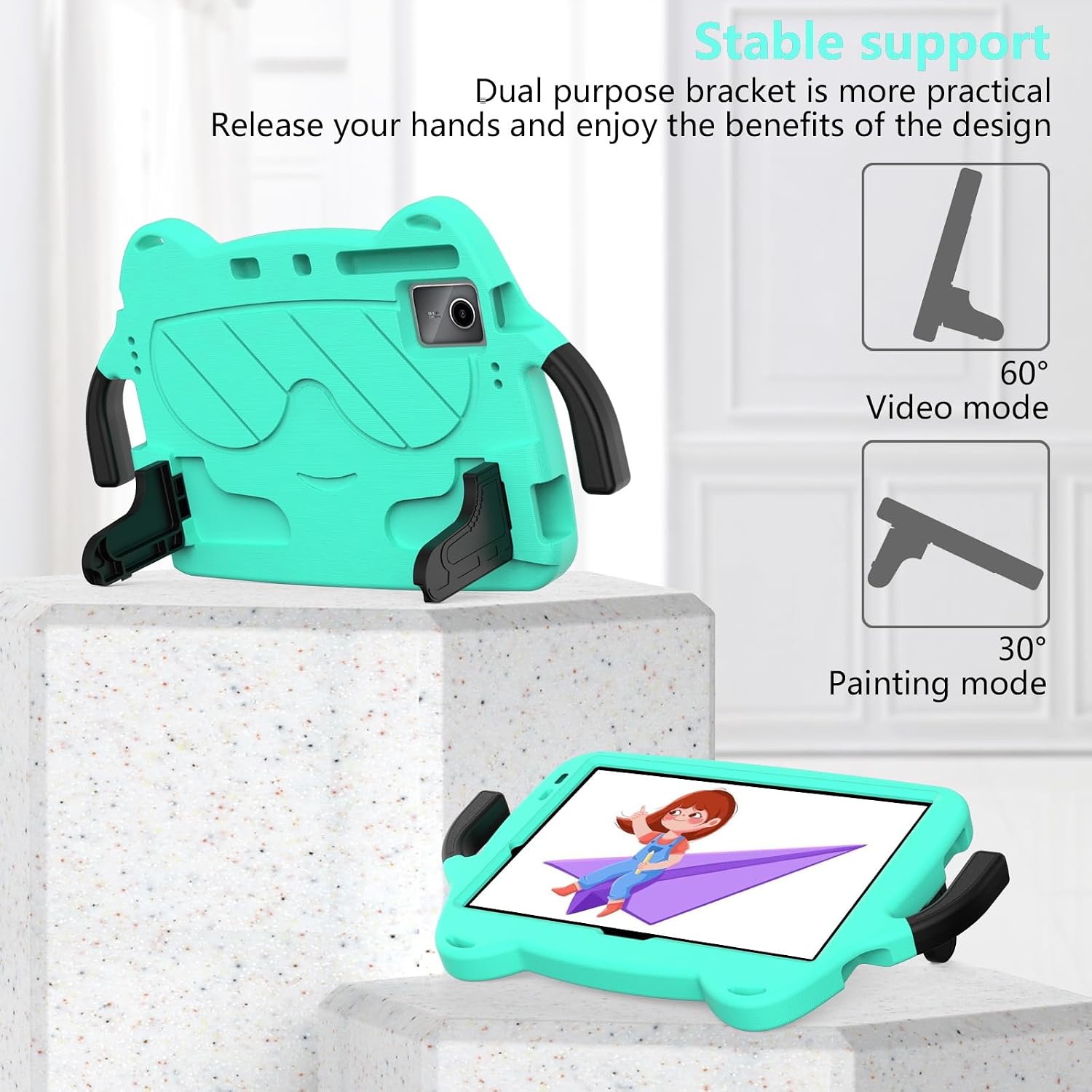 for Lenovo Tab M11 TB-330FU/Lenovo Xiaoxin Pad 2024 TB-331FC Kids Friendly Cute Case,Lightweight EVA+Rugged PC Shockproof Stand Protective Tablet Case with Shoulder Strap(Green) image 3