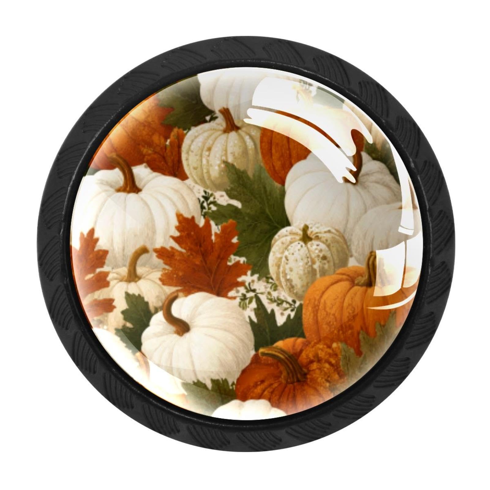CHENZZZZ 4 Pcs Thanksgiving Pumpkins a (2) Cabinet Knobs Single Hole White Dresser Drawer Knobs Round Decorative Hardware Pulls Handles for Bathroom Kitchen Furniture
