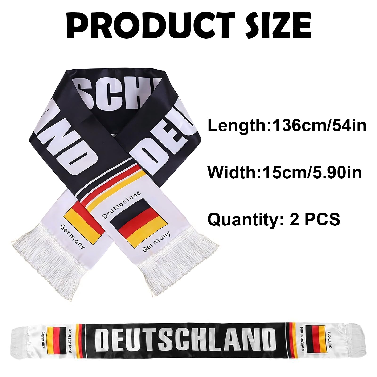 2 Stück Deutschland Fanschal 136x15cm - Fußball Schal Schwarz-Rot-Gold für Weltmeisterschaft EM Fanartikel - Hochwertiger Schal für Stadion, Public Viewing und Autokorso
