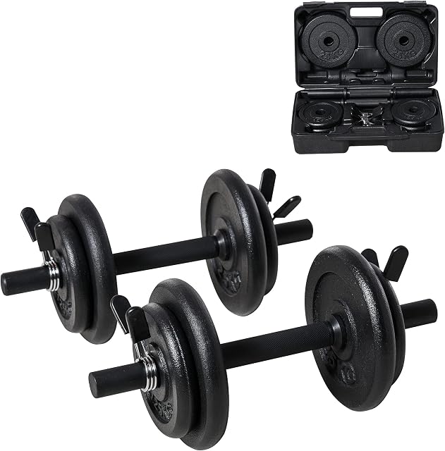 HOMCOM 18kg Steel Dumbbell Set of 2 with Carry Case Adjustable for Body Building Exercise Home Gym Office Black