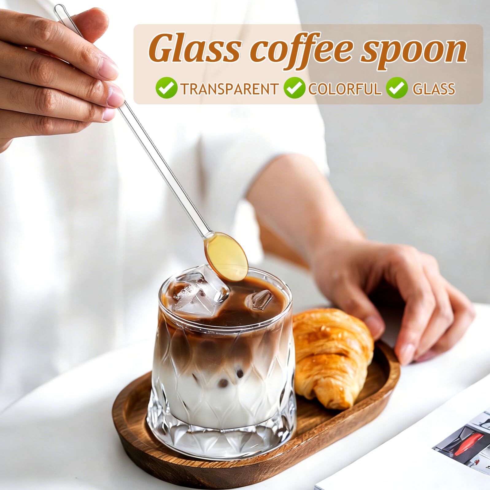 6 Cucharas De Cristal Transparente De 6.69 in Cuchara De Café De Mango Largo Resistente Al Calor Para Remover Bebidas Postres Y Servir En Hogar Restaurante Y Hotel