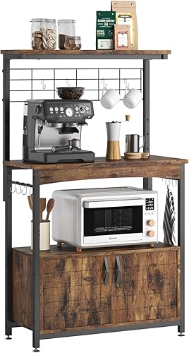 Miniatura 8 de Bestier Estantes para panadería con armario de almacenamiento, altura ajustable de 45 a 55 pulgadas, soporte para microondas para cocina con ruedas