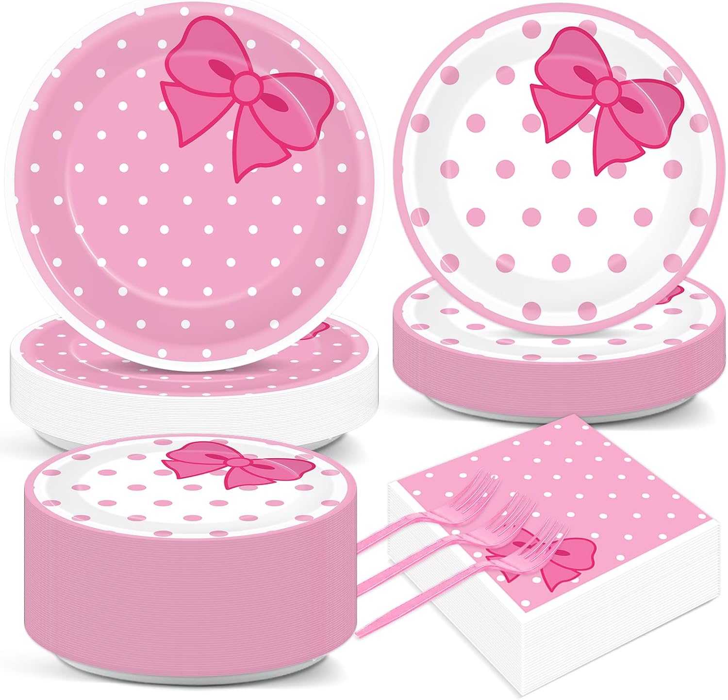 200 PCS Pink Cat Party Supplies Cute Cat Birthday Paper Plates and Napkins Tableware Set Cats Dinner Dinner Dessert Plates Decorations for Birthday Baby Shower Cute Bow Party Favors for 50 Guests