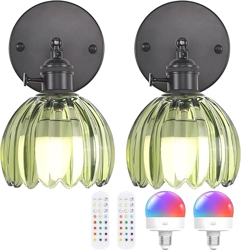 Miniatura 46 de Candelabro de Pared Vintage Operado por Batería con Linda Lámpara de Vidrio Transparente de Tulipán, Luz de Pared Recargable Inalámbrica Alimentada