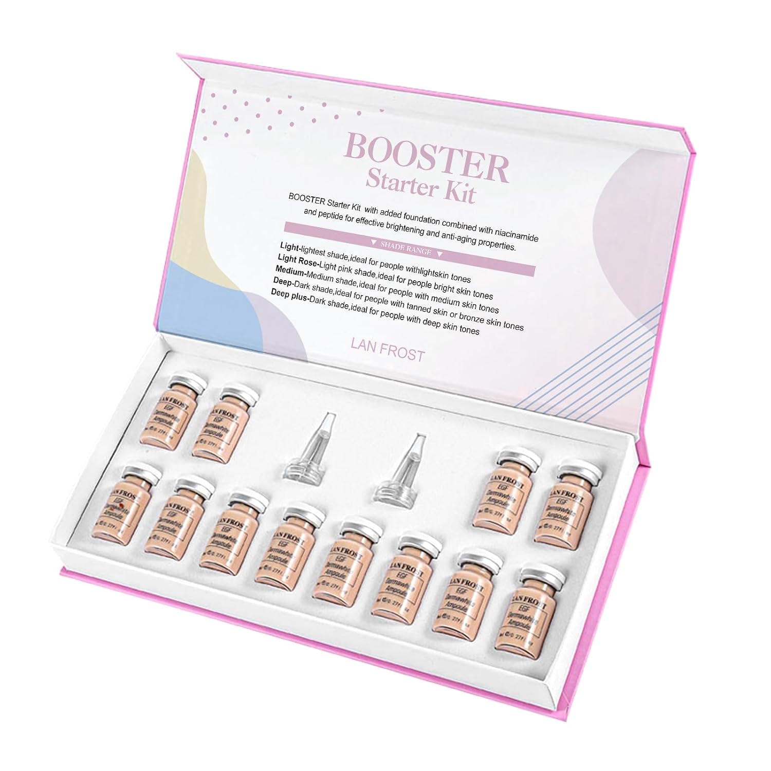 BB Facial Pigment Serum Starter Kit Hyaluronic Acid Essence Foundation Skin Care Kit 0.27oz 12 Vials, Combined With Niacinamide and Peptides To Skin Tone Anti-Aging Foundation Light Rose #3