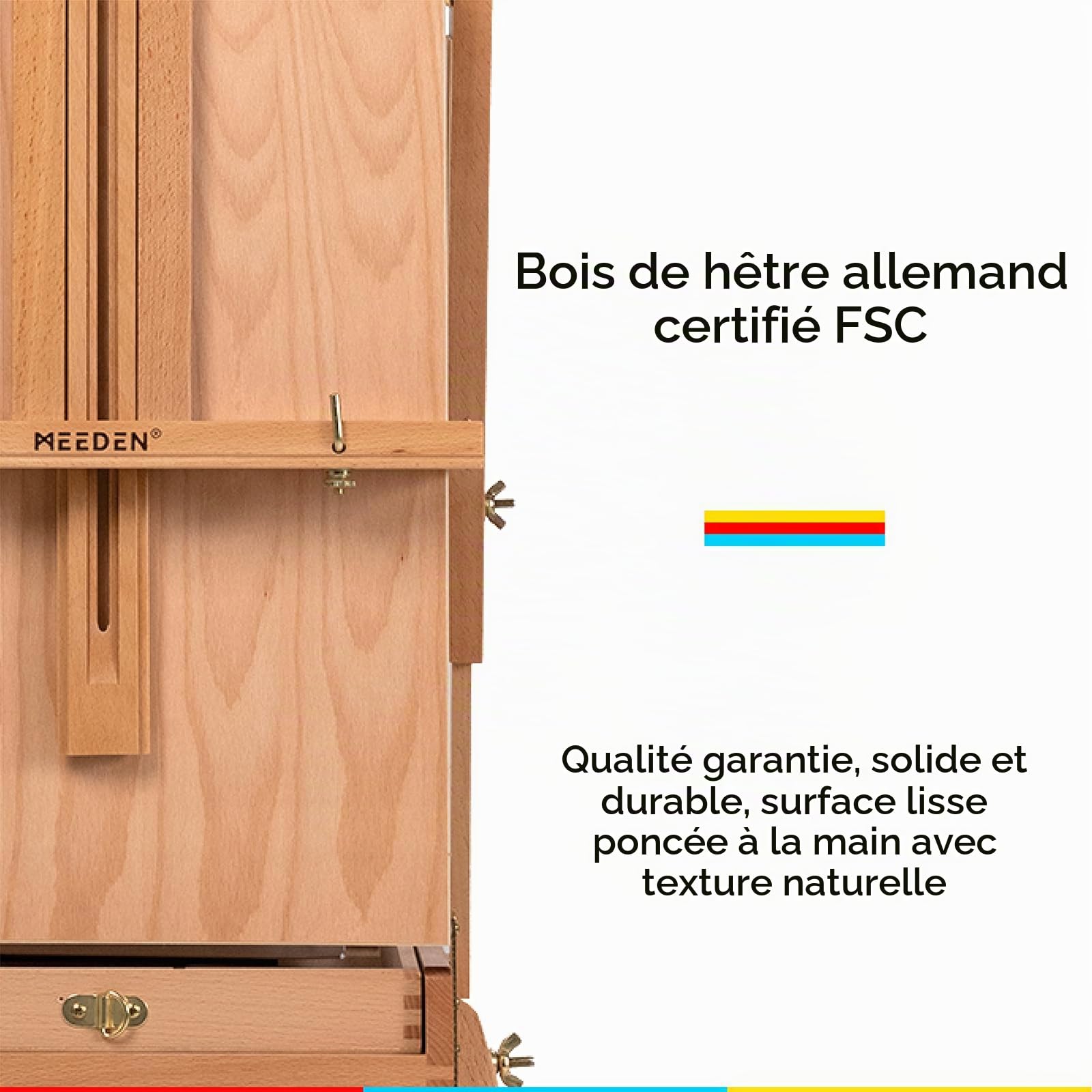 Meeden Chevalet de style français pliable en bois de hêtre avec tiroir et palette pour les professionnels, artistes et amateurs de peinture sur toile jusqu'à 86,4 cm