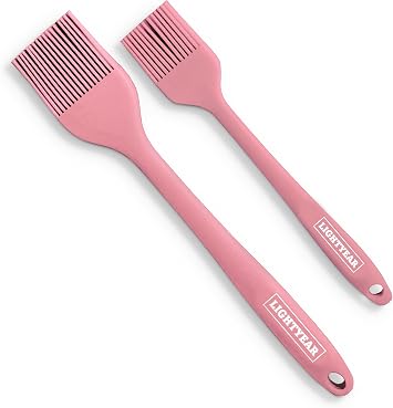 Lightyear Silicone Basting Pastry Brush Set 2 Pcs 450F Heat Resistant Oil Brush for Your Kitchen - Ideal For BBQs, Baking & Cooking | 100% Food Grade Silicone - BPA Free & Dishwasher Safe Pink