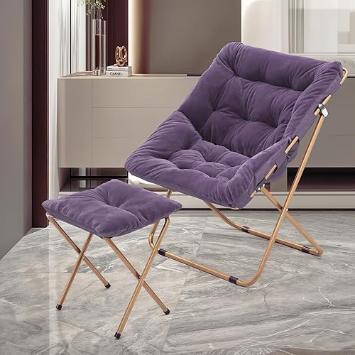 Miniatura 53 de MoNiBloom Silla cuadrada plegable de piel sintética para dormitorio, sala de estar, dormitorio, marco de metal plegable, de gran tamaño, cómoda,