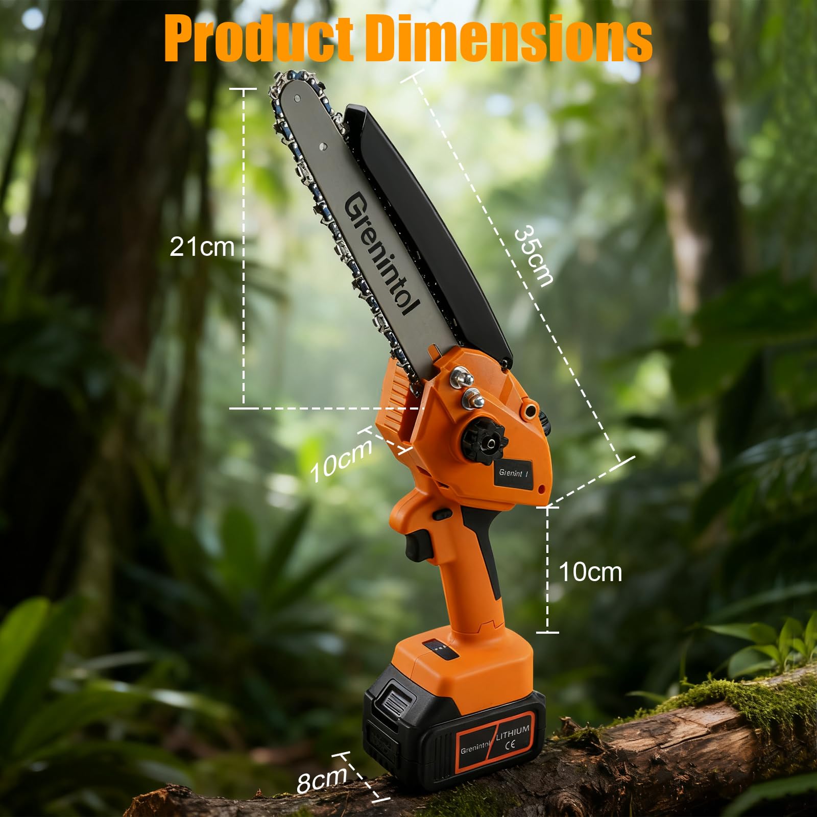 Mini Motosega 8 Pollici, Motosega a Batteria con 2×3000mAh, Motosega Elettrica 1000W Brushless, Sega a Catena a Una Mano, Lubrificazione Automatica, per Potatura, Giardino e Legno