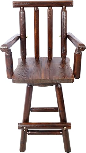Vista 5 de Rustic Bar Stool with Footrest and Wide Armrests - Fir Wood Construction Tall Bistro Chair for Dining Room, Restaurant, Pub, Table & Chair Sets