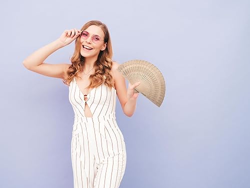 Miniatura 4 de 12 abanicos plegables de mano de sándalo con borla para bodas, baby shower, cumpleaños, decoraciones de fiesta. (02-Genérico)