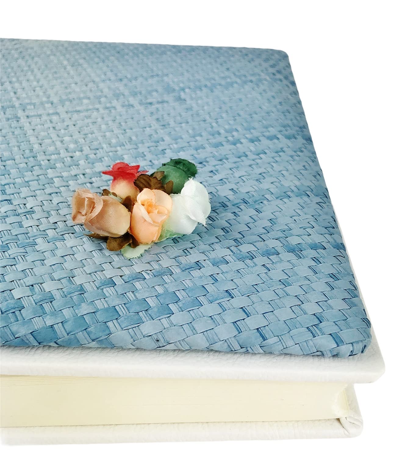 TriVin Art Álbum de fotos artesanal fabricado en Italia en imitación de piel fina y panel de canasta varios colores. (30 x 30 cm, 40 hojas de marfil) apto para cualquier evento (blanco, canasta