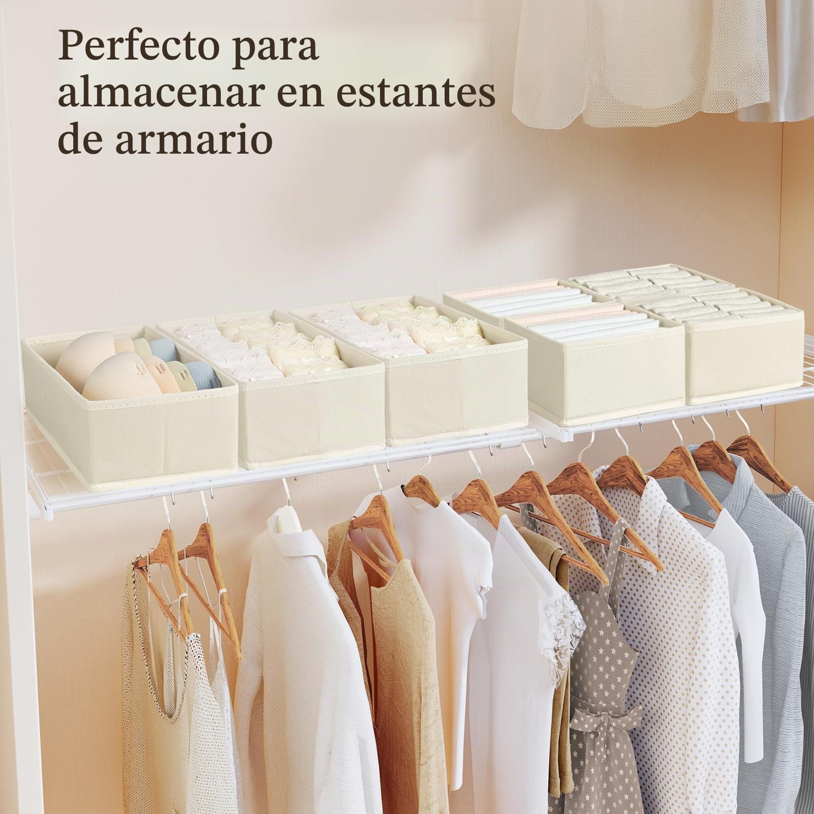 DIMJ Organizadores de Cajones 4 Cajas de Almacenaje Plegables de Tela Beige