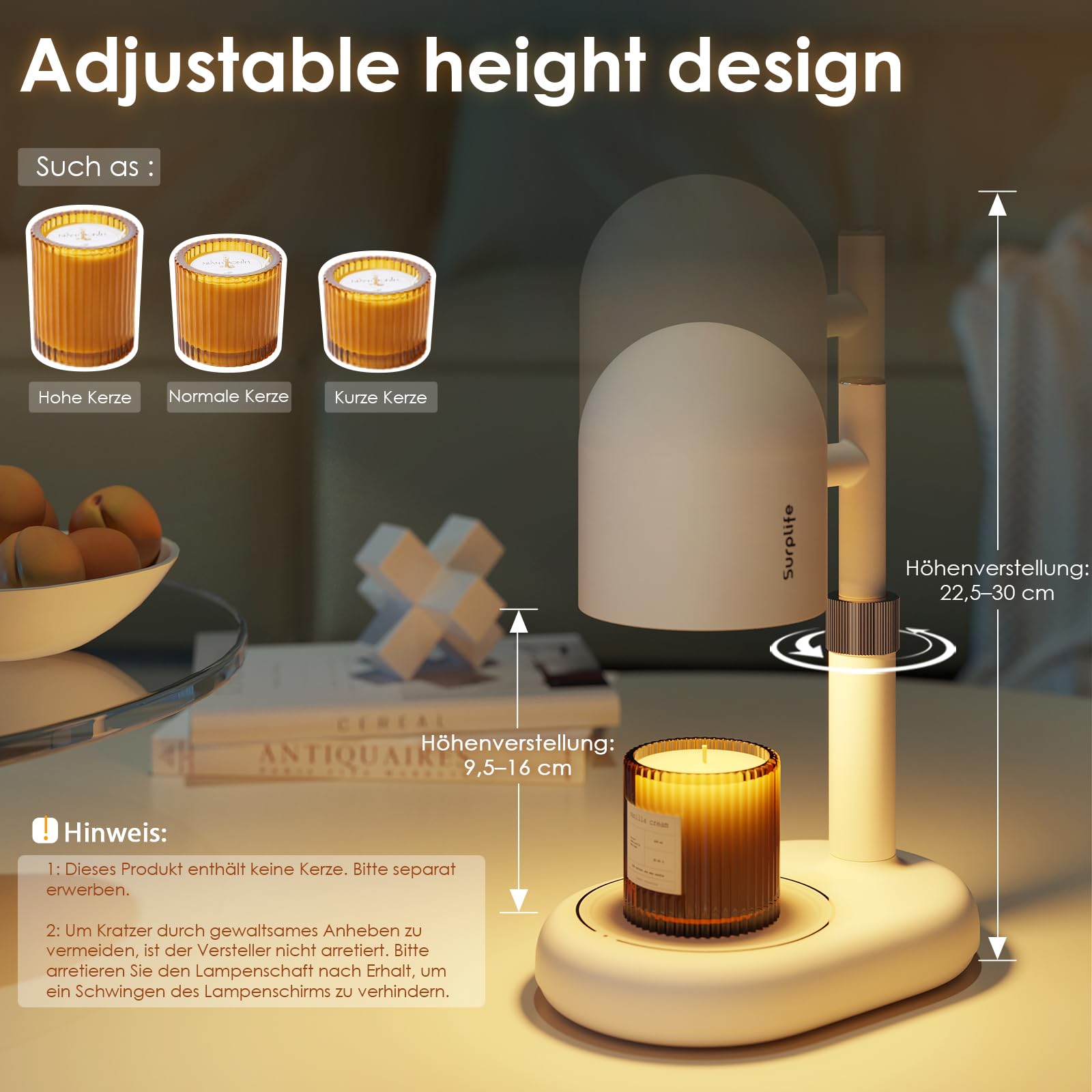 Lampada Scalda Candela, Lampada Candele Warmer Elettrica con Timer e Dimmer, Lampade Aroma Diffusore Regolabile in Altezza, con 2 Lampadine, per Casa, Camera da letto Decorazione donne e mamme