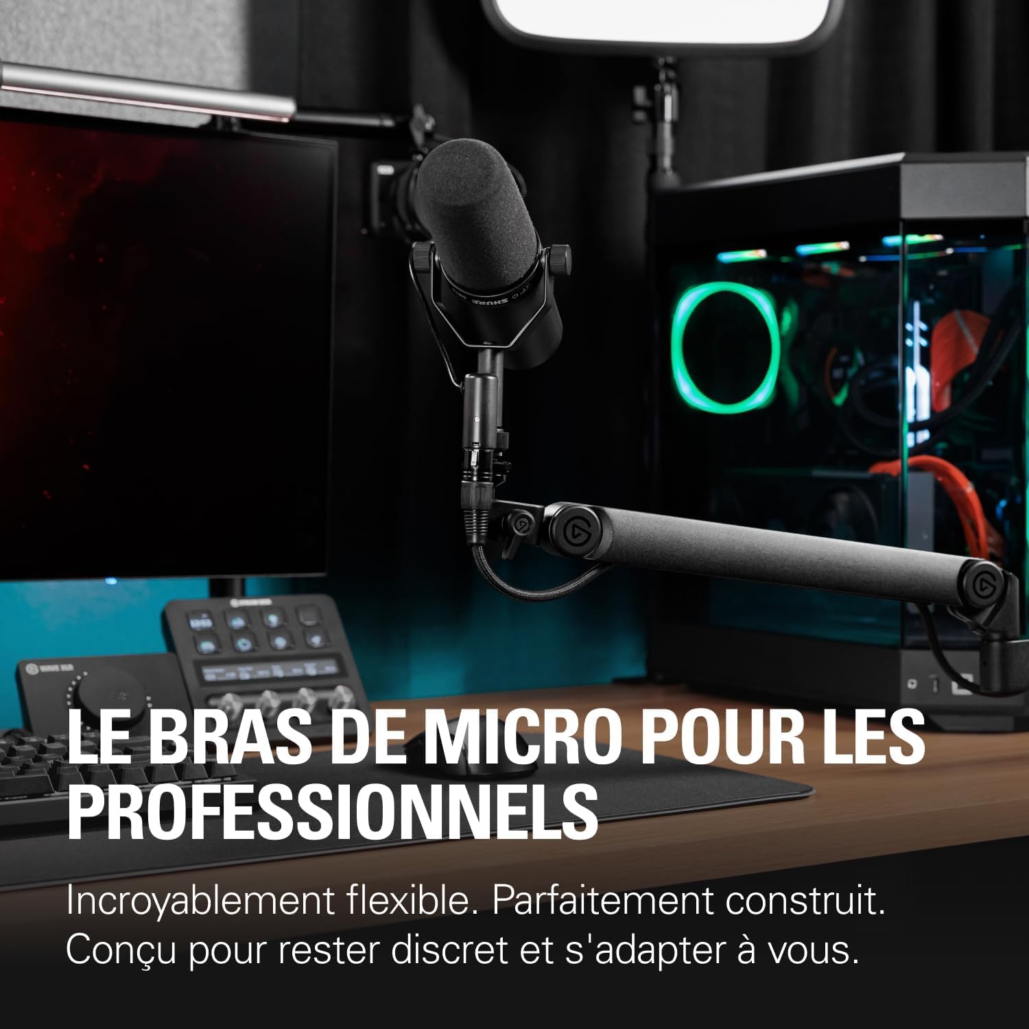 Elgato Wave Mic Arm Pro Bras de Microphone à Profil Bas Rotatif 360° Ressort à Gaz Compatible Shure SM7B HyperX Rode Blue Yeti Diffusion Podcast