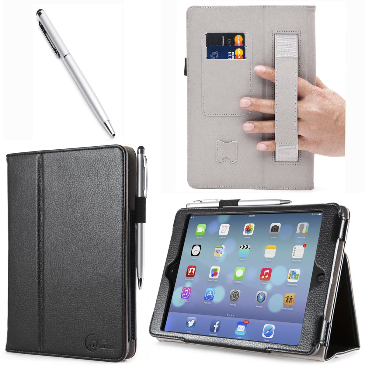iPad Mini Case, i-Blason Apple iPad Mini 3 Case [2014 Release with Touch ID] Compatible with iPad Mini/iPad Mini with Retina Display Auto Wake/Sleep Smart Cover Leather Case (Black).