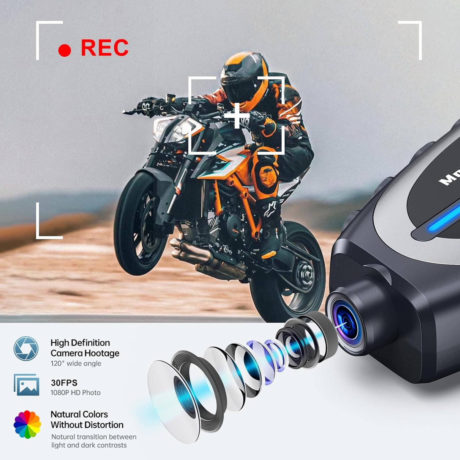 OBEST Moto Dashcam BT5.4,Motorcycle Helmet Headset avec Caméra 1080P,Intercom Casque Moto 1v1 Multimarques,Multitâche Audio.Navigation en Temps Réel de l’Application,Étanche IPX6