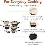Amazon Basics 11-Piece Ceramic Non-Stick Pots and Pans Set, Dishwasher & Oven Safe, Non-Toxic, Easy Clean, Black/Cream