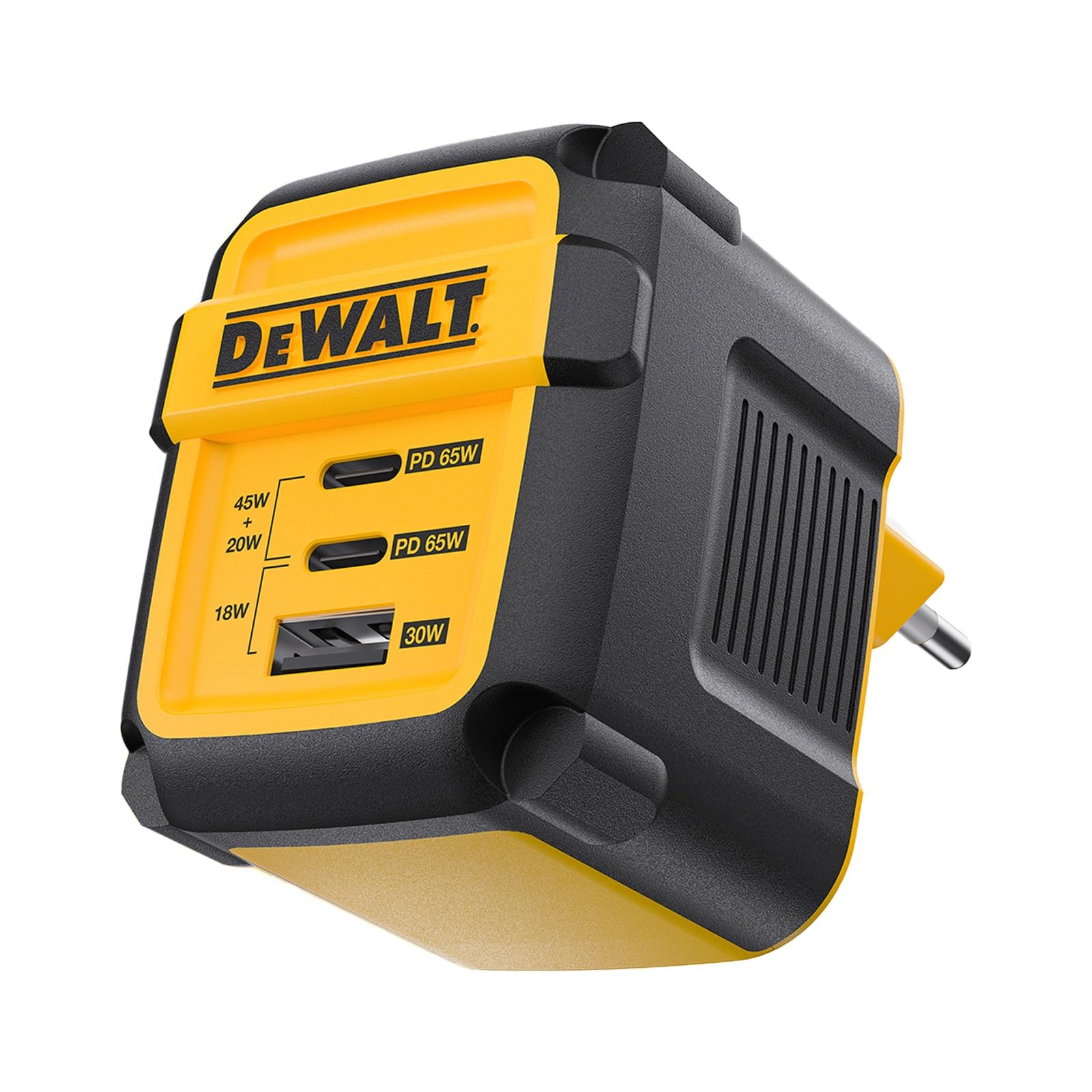 DEWALT Heavy Duty 3 porte Dual USB C blocco di ricarica, spina EU USB C, alimentatore di rete GaN (65 W) PPS veloce e compatto pieghevole per MacBook Pro/Air, iPad Pro, Galaxy S23, Dell XPS 13, Note