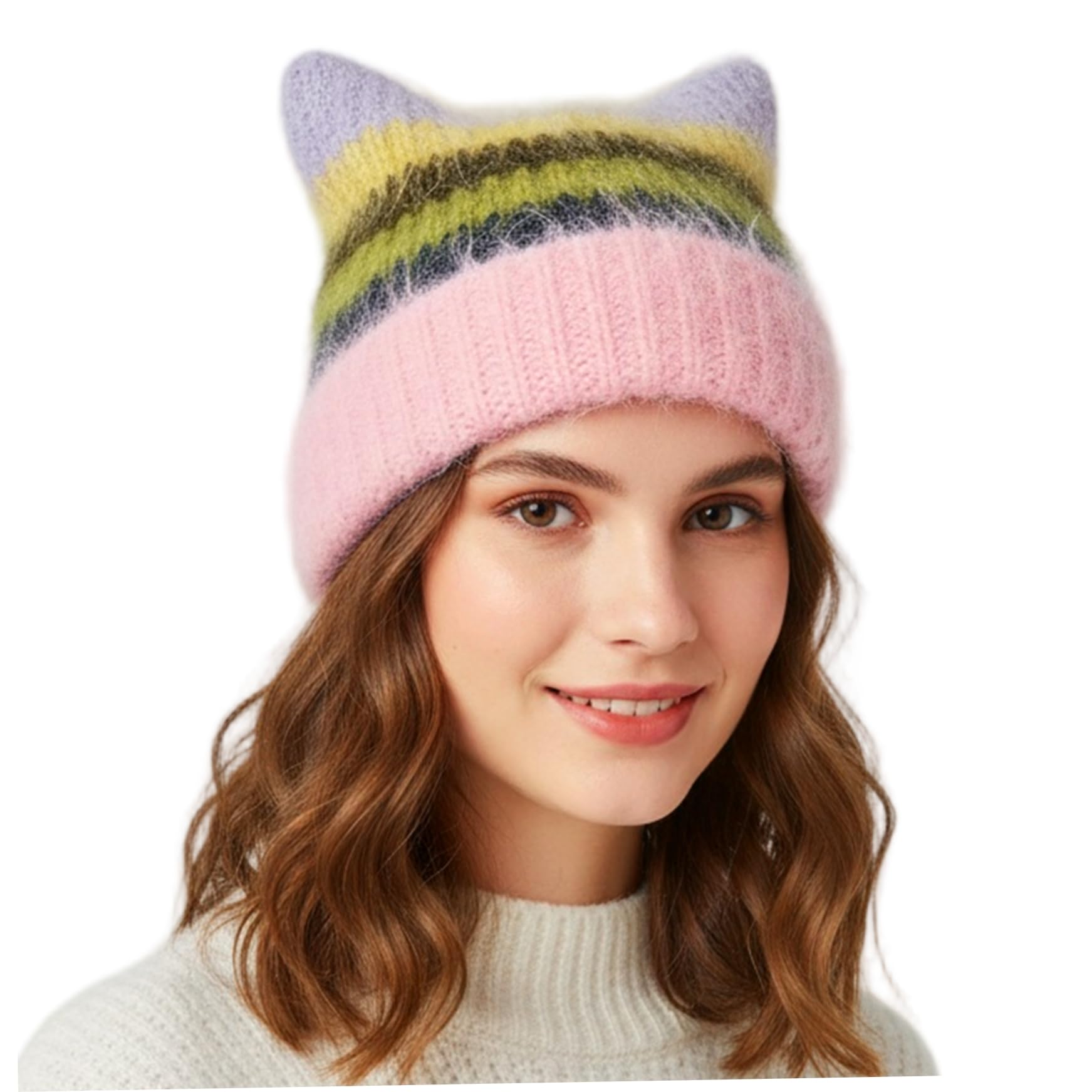 Comebachome Unisex Assorted Color Cat Ear Beanie, Cute Beanie With Cat Ears, Soft Warm Slouchy Crochet Knit Hat, Retro Y2k Skull Caps For Women And Girls, Decoración Del Hogar