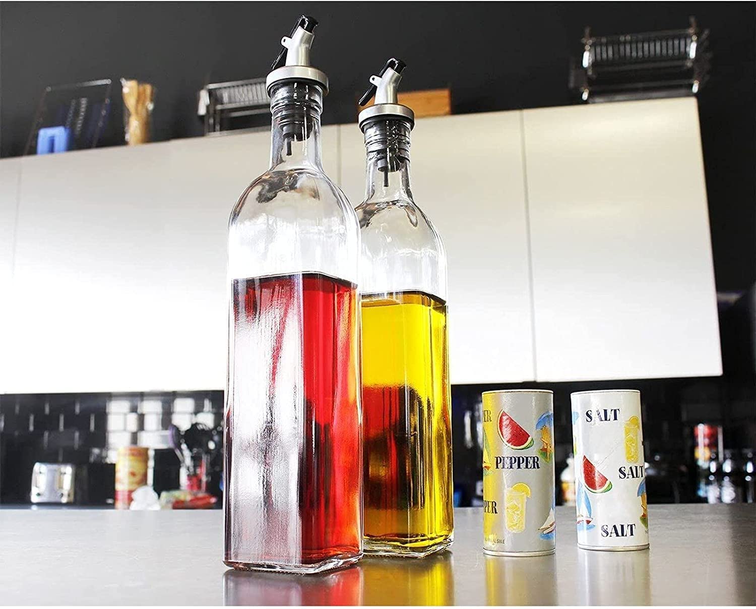 Eviqe Store® -Olive Oil Dispenser,500 ML Glass Olive Oil Bottles with Easy Pour Spout Set,Olive Oil and Vinegar Bottle Set for Kitchen (2 Pack)