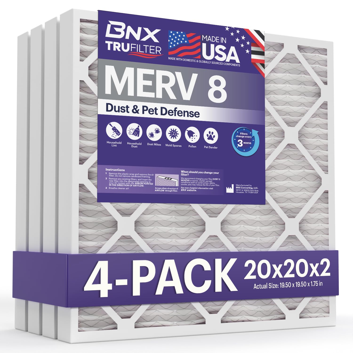 BNX TruFilter 20x20x2 MERV 8 (4-Pack)