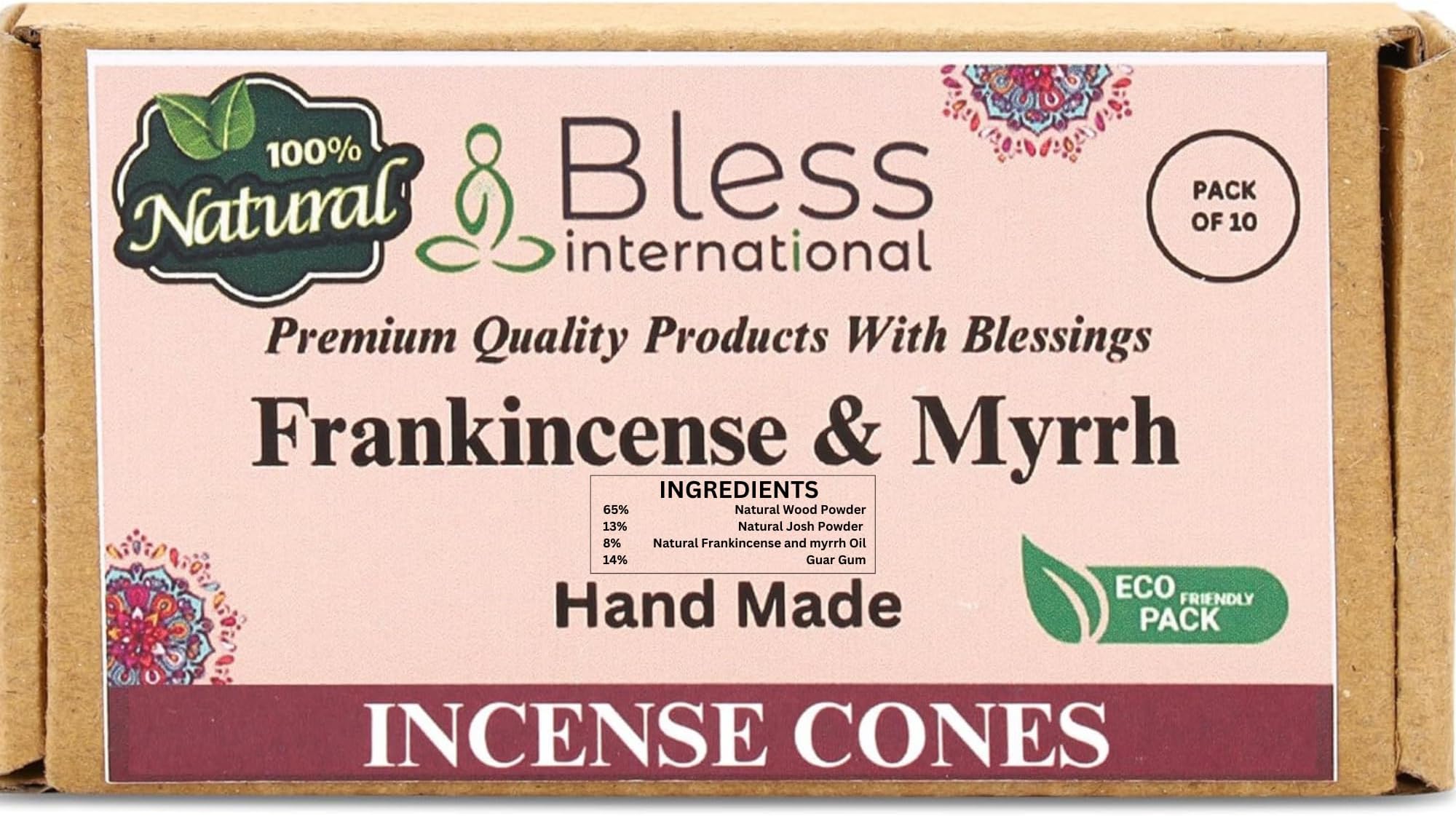 Bless International Frankincense-and-Myrrh 100%-Natural-Incense-Cones Handmade-Hand-Dipped Organic-Chemicals-Free for-Purification-Relaxation-Positivity-Yoga-Meditation The-Best-scents (10 Count)