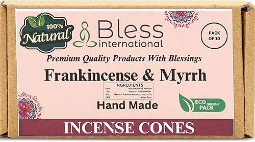 Bless International Incienso y mirra 100 % natural - Conos de incienso hechos a mano, orgánicos sumergidos a mano, libres de químicos para