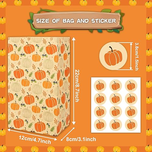 Miniatura 2 de Whaline 36 bolsas de regalo de fiesta de otoño, bolsas de golosinas de calabaza, bolsas de regalo de papel kraft con etiqueta adhesiva, bolsas de