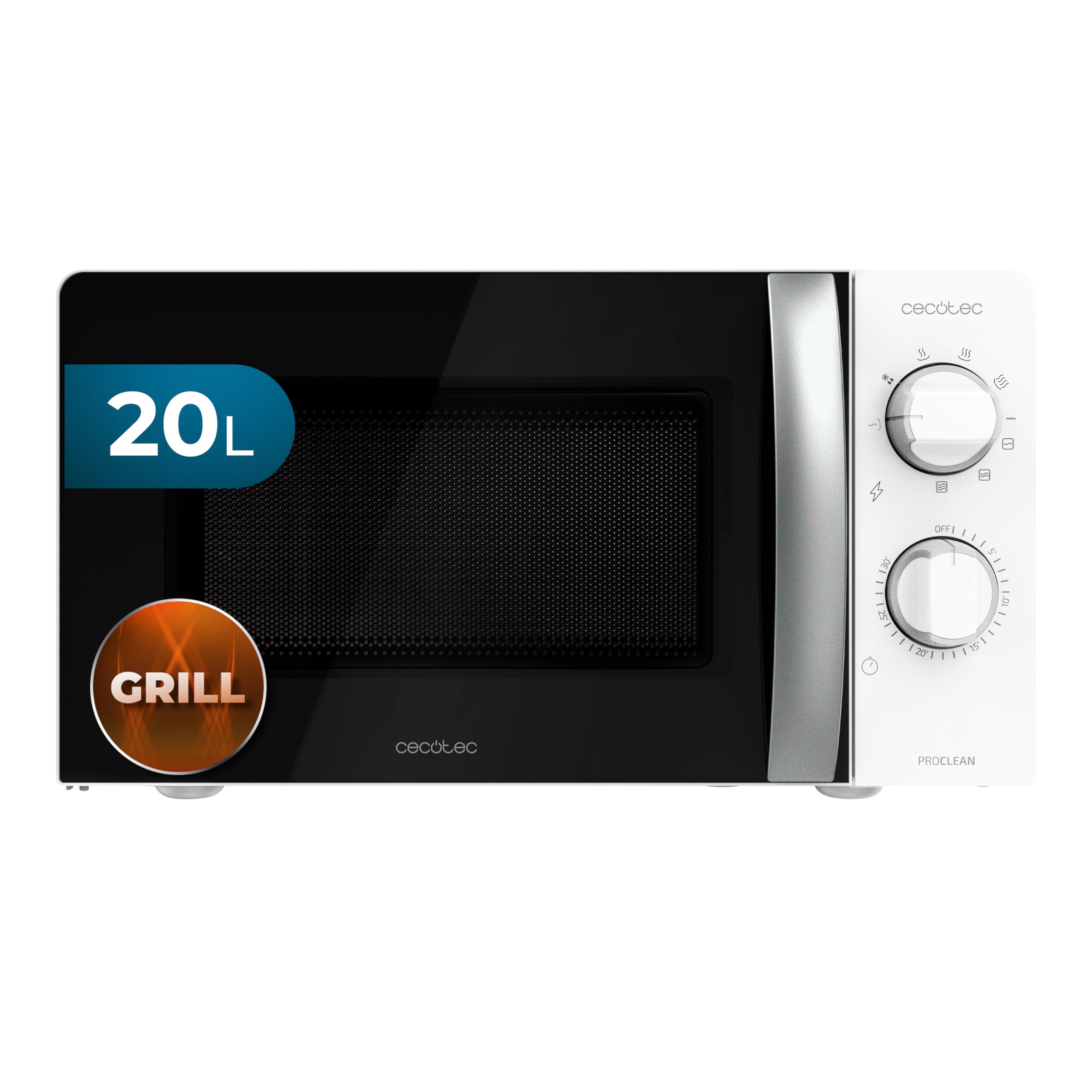 Cecotec Forno a Microonde con Grill ProClean 2110 da 20 Litri, 700W, con 6 livelli di potenza, funzione grill, tecnologia 3DWave, modalità scongelamento, timer fino a 30 minuti