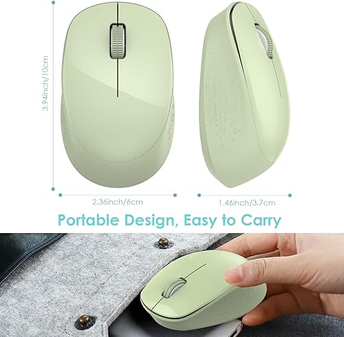 Miniatura 5 de LeadsaiL Mouse inalámbrico para portátil, USB silencioso de 2.4 GHz, óptico delgado, 1600 DPI, verde menta, 3 botones, rango de 32.8 ft,
