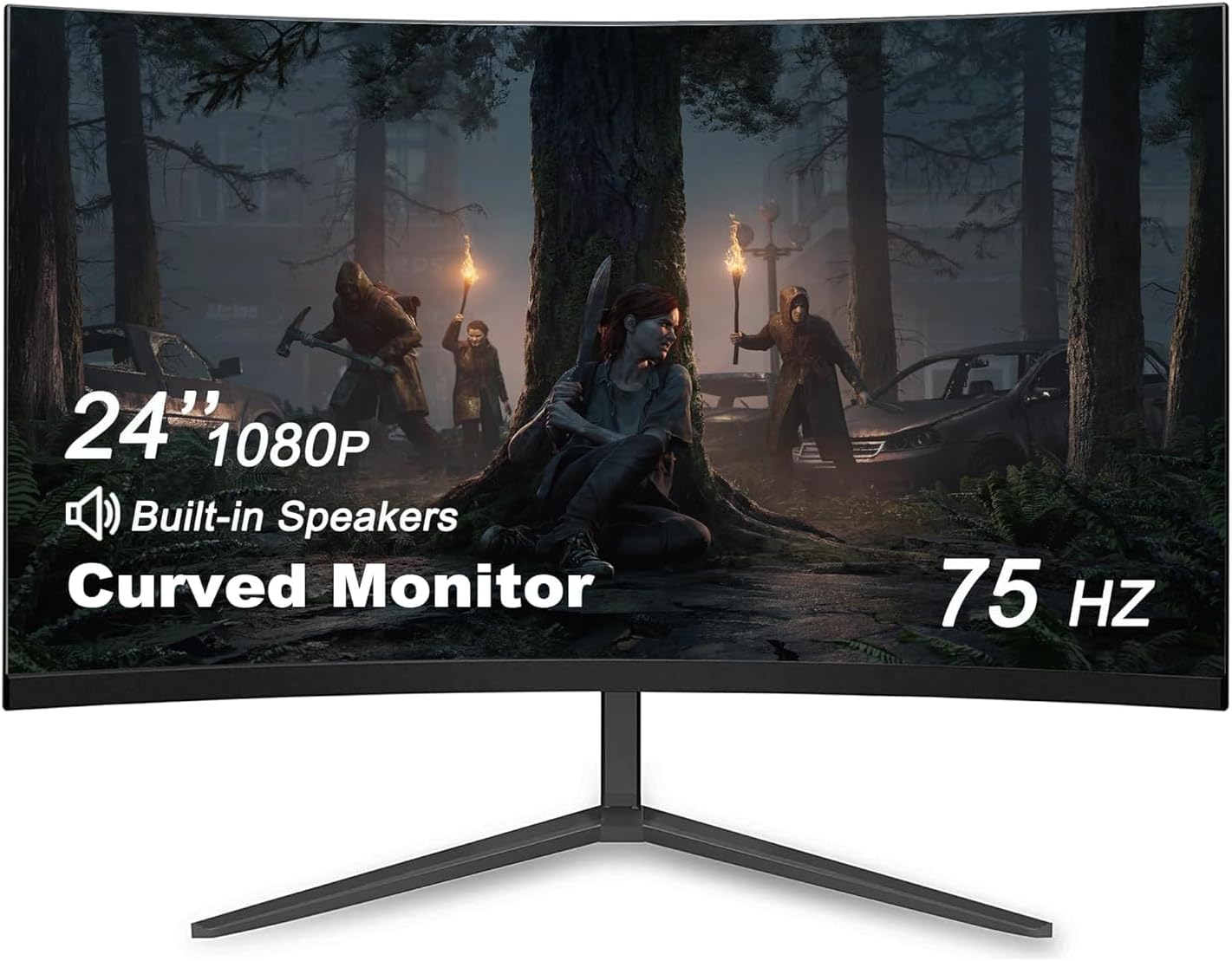24-inch Curved Gaming Monitor, Full HD 1080P 1920x1080 LED Backlight Monitor, with 75 HZ Refresh Rate and Eye-Care Technology, 178° Wide View Angle, Built-in Speakers,HDMI(Black)