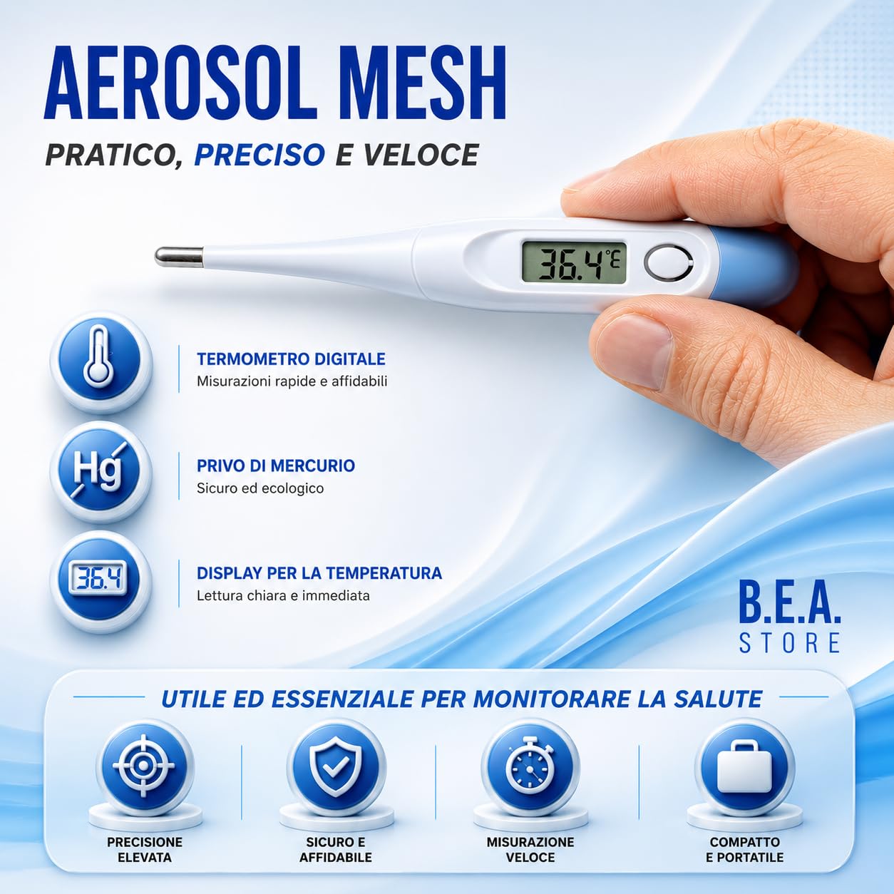 Aerosol Portatile Silenzioso Mesh Ultrasuoni per Adulti e Bambini USB-C Ricaricabile 2 Velocità con Termometro Digitale Nebulizzatore Lavaggio Nasale 2 Maschere e Boccaglio