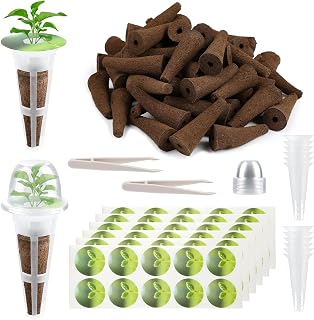 92 Stück Hydroponisches Anzuchtsystem Set mit 60 Wachstumsschwämme, 12 Pflanzkörbe, 60 Etiketten, 12 Isolierabdeckungen Und 2 Pinzetten, Hydroponic System für Plantagen, Haushalte und Labore