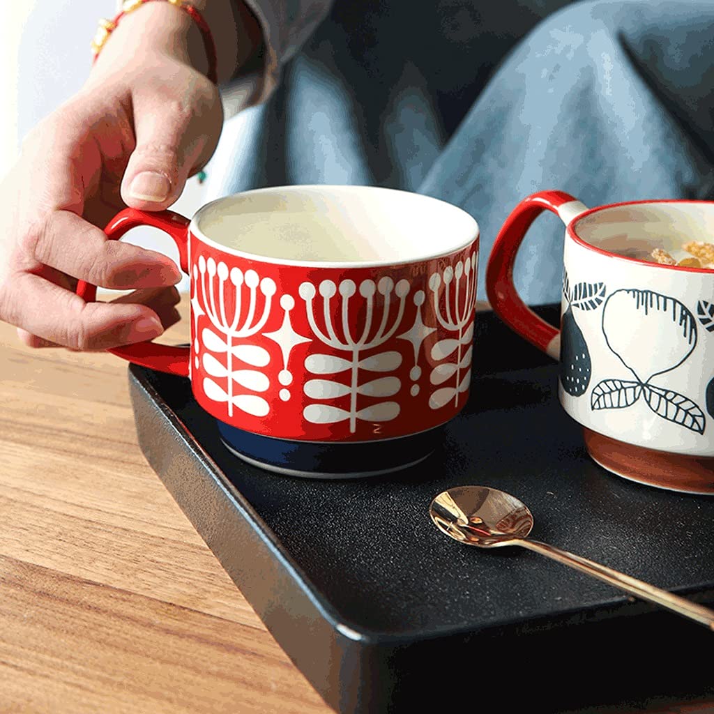 Generic Tazas de Café Tazas de Café de Cerámica Tazas de Café Clásicas Tazas de Café Pintadas a Mano, con Mango, Se Pueden Calentar por Microondas, para Bebidas Frías/Calientes/Blanco/300 Ml