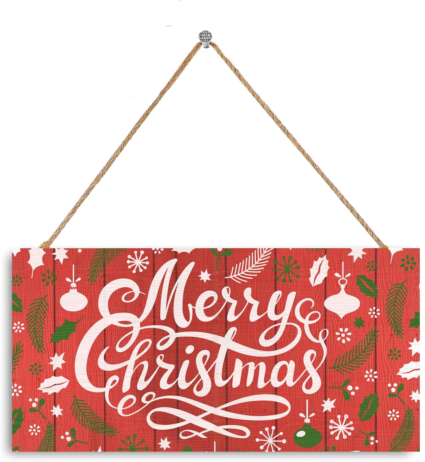 Hinnovy Rustic Merry Christmas Decor Sign Printed Red