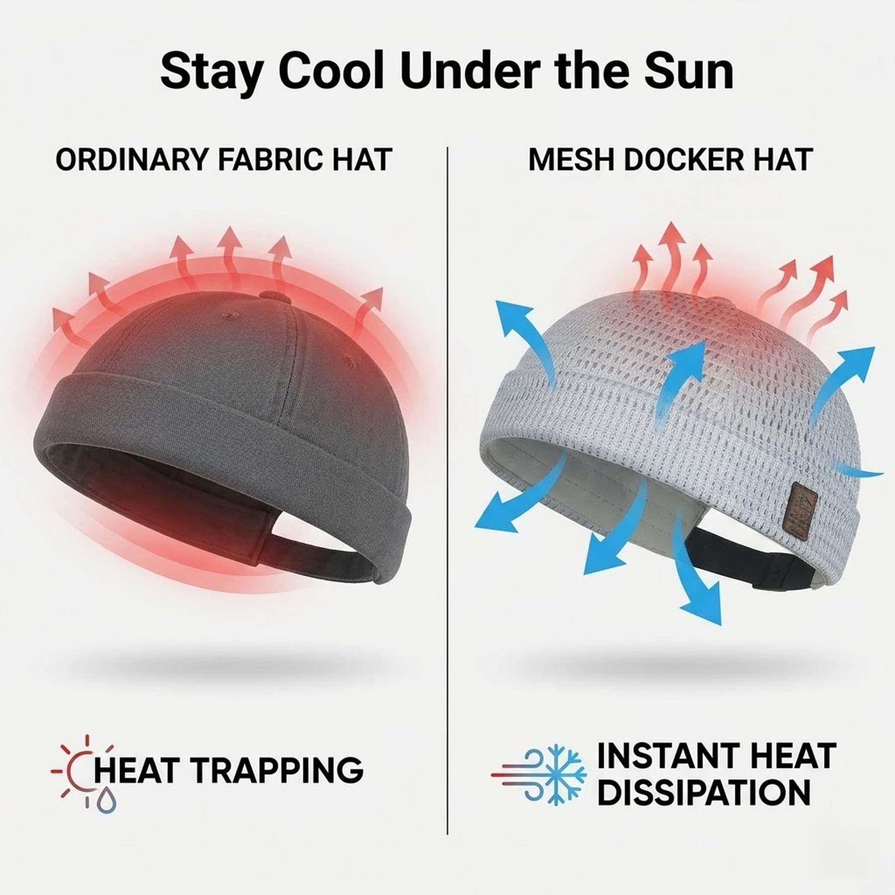 2 Pack Men’s Breathable Brimless Docker Hat, Summer Style Mesh Tang Ultra Cooling Skull Adjustable Hip-Hop Cap Beanie - 5