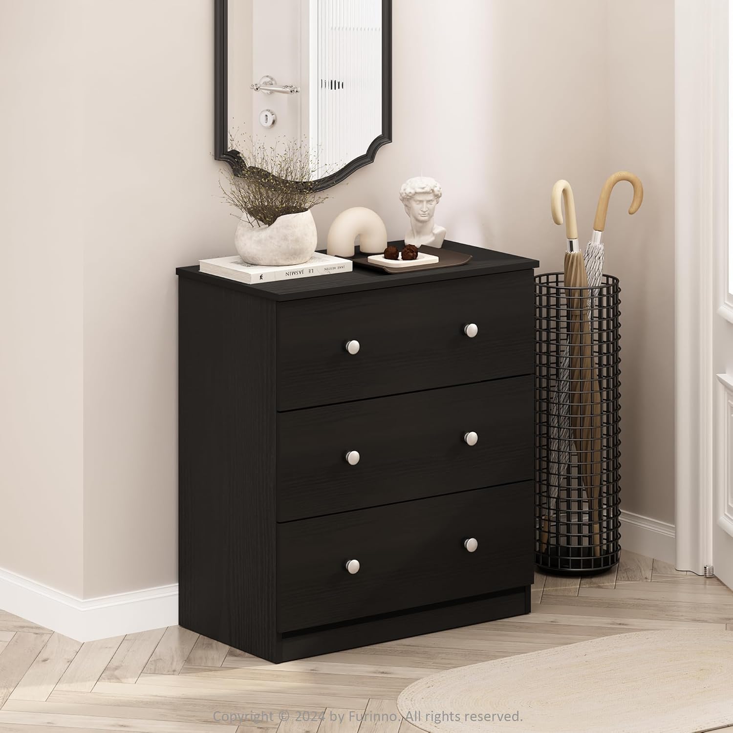 Furinno Frans Simple Design Console Table with 3 Drawers for Entryway, Living Room, Americano