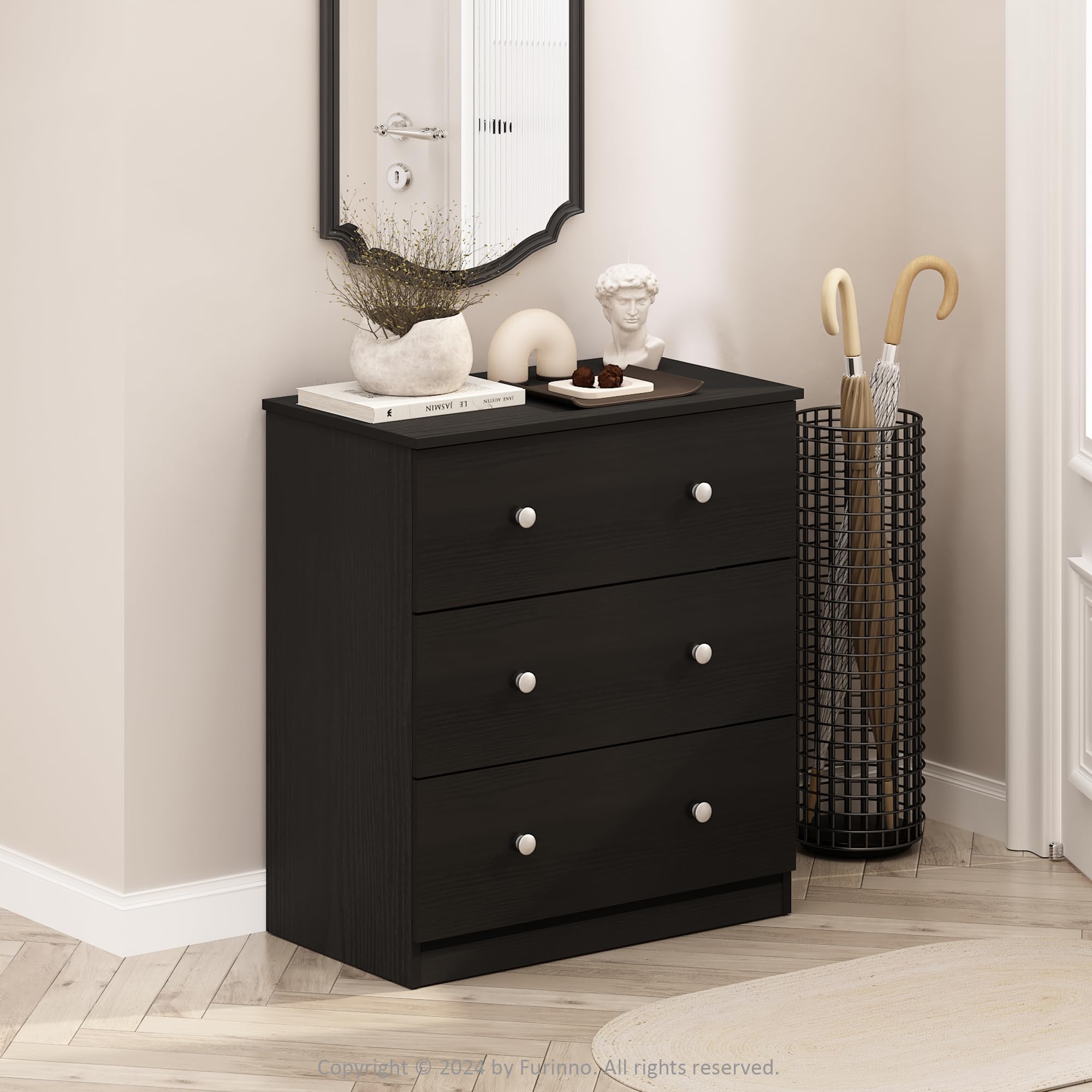 Furinno FRANS Simple Design Console Table with 3 Drawers for Entryway, Living Room, Americano