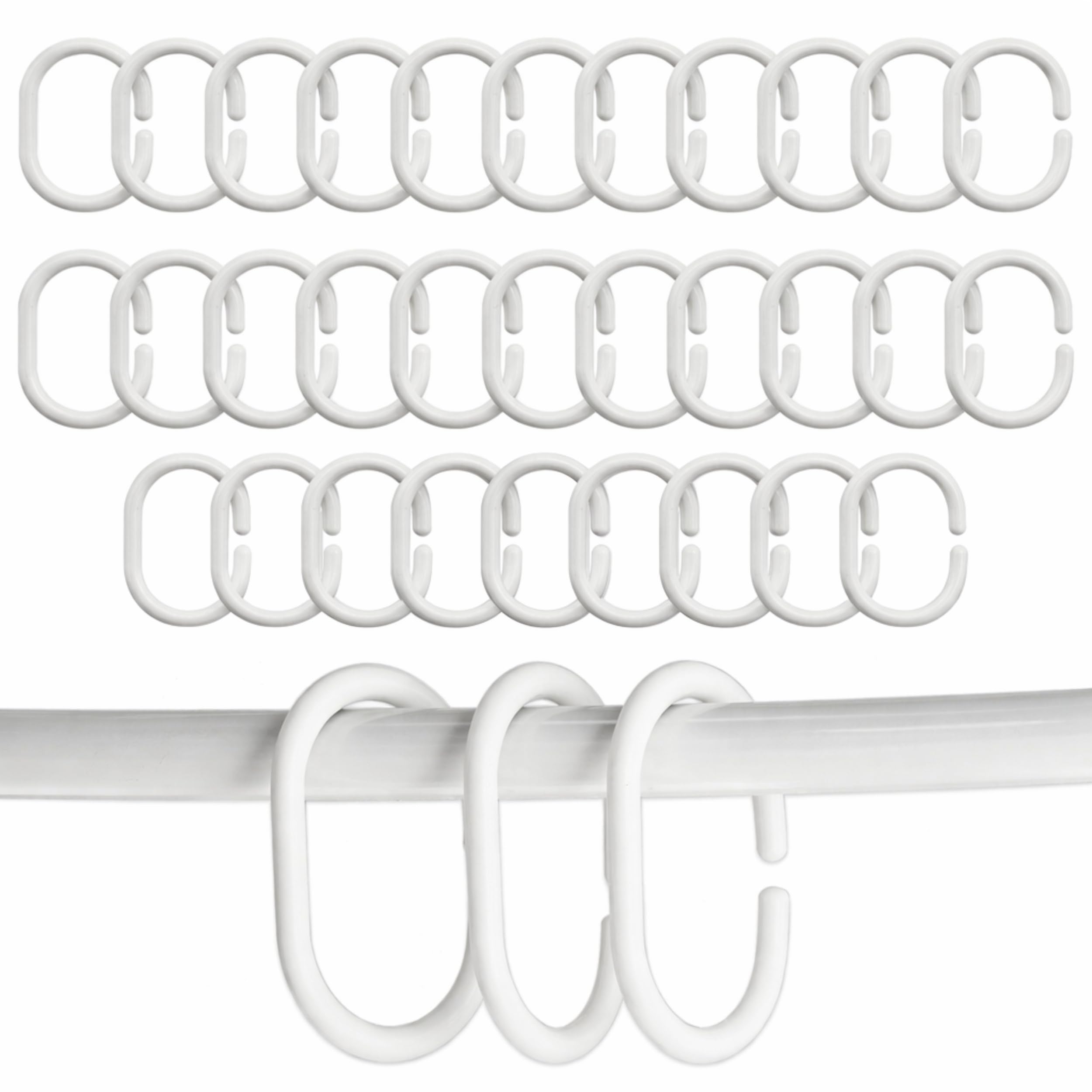 PARENCE. 30 Plastic Shower Curtain Rings - White - Heavy Duty Bathroom Hooks - Pack of 30