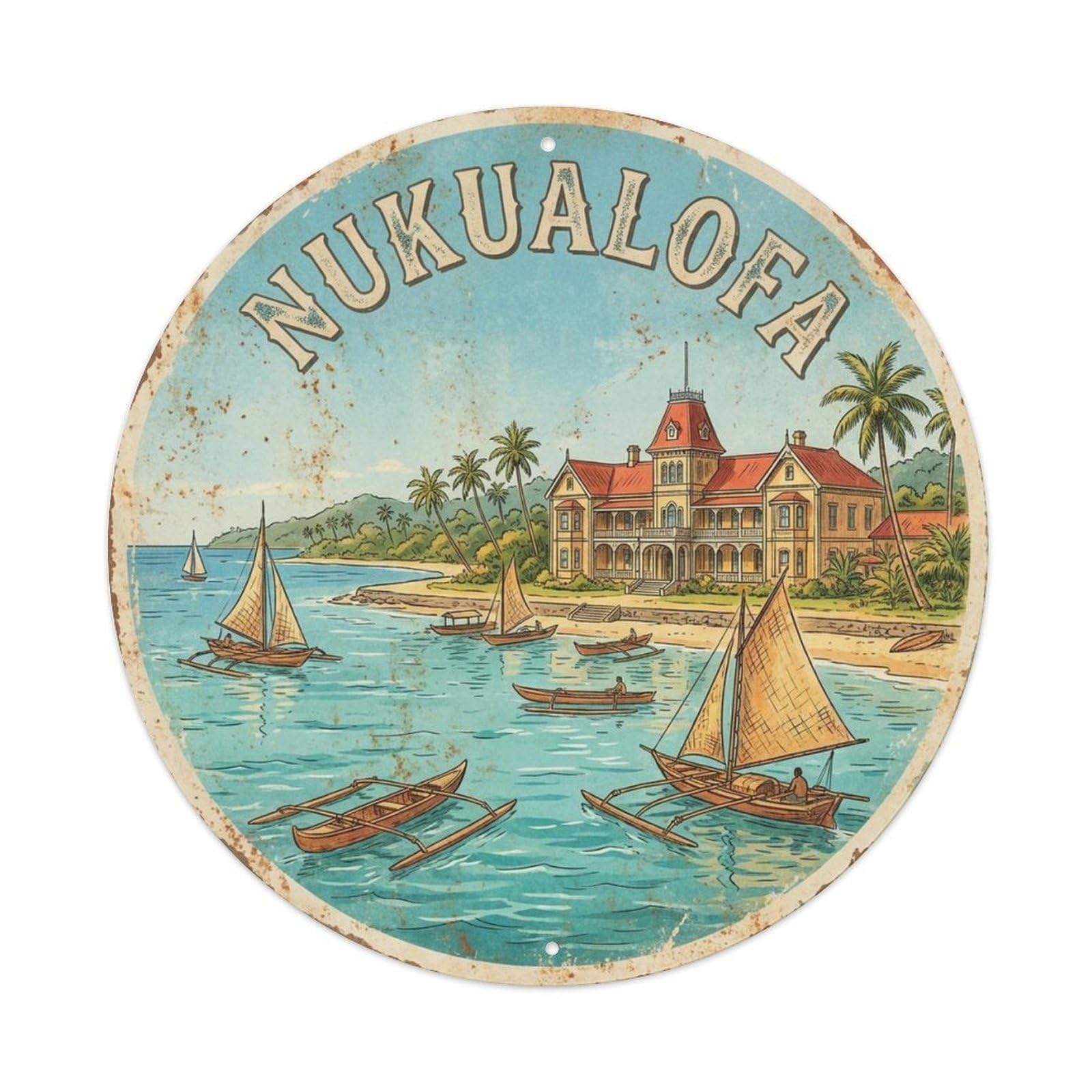 Olyhtr 8X8inch Classic Style Tonga Travel Nukualofa Pacific Island Capital Coastal Metal Tin Sign