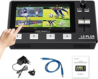 محول فيديو L2 بلس متعدد الكاميرات بشاشة لمس LCD مقاس 5.5 بوصة وتحكم PTZ بخاصية كروما كي مع 4 مداخل HDMI ومخرج USB3.0، تنسيق إخراج في الوقت الفعلي للإنتاج والبث المباشر ومبرد داخلي من فيل وورلد